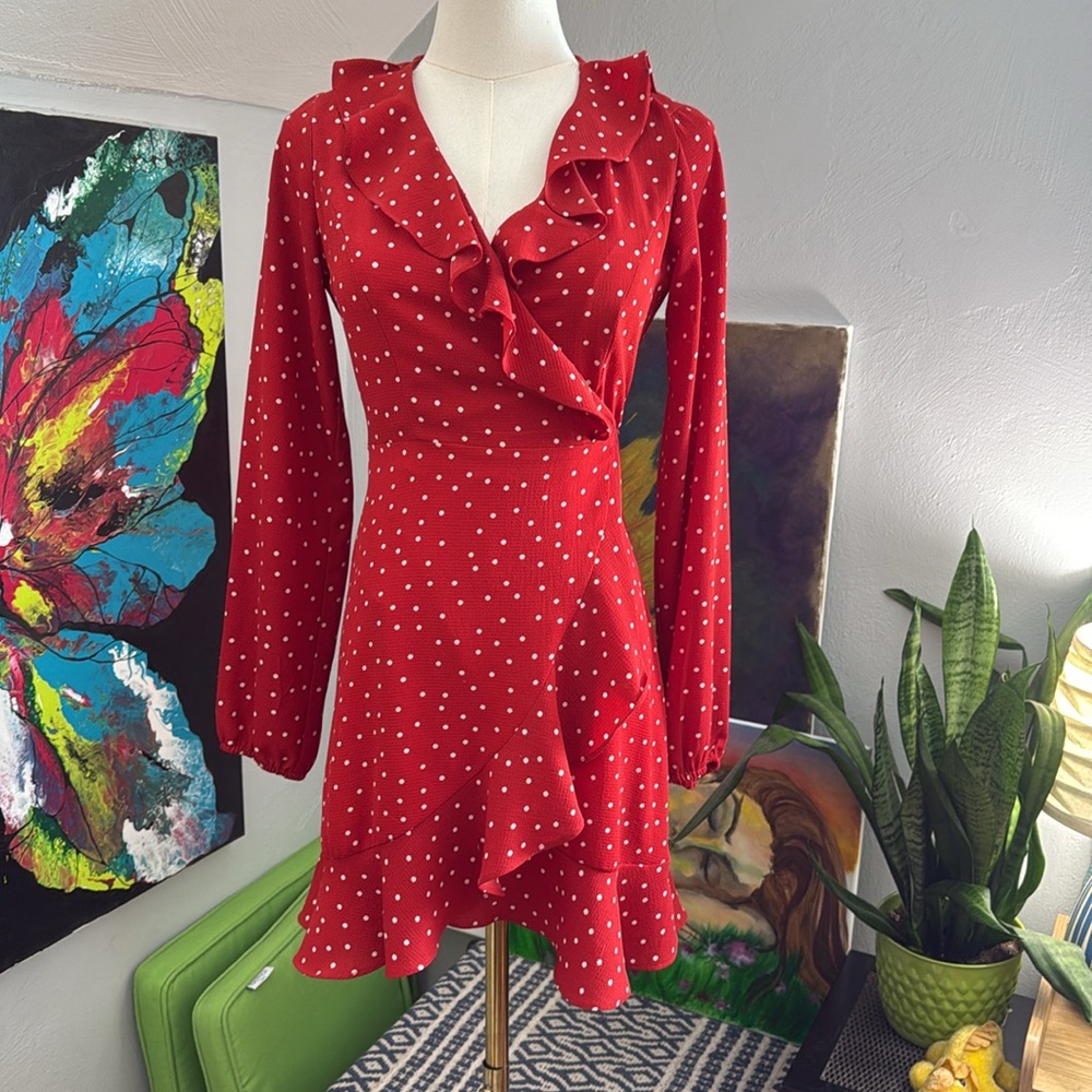 Funky, fun red polka dot wrap dress. EUC with no flaws.